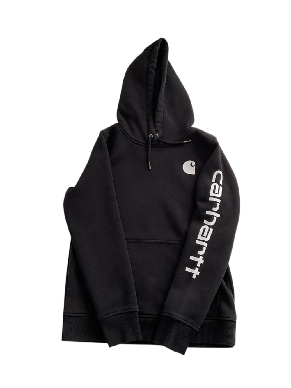 Carhartt Womens Relaxed Fit Hoodie SzS Black Workwear Granola Girl Logo Pullover